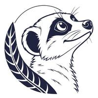 Meerkat head with feather in silhouette style vector