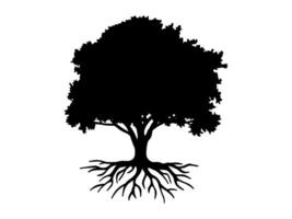 Black tree and roots on white background. Logo simple style. vector