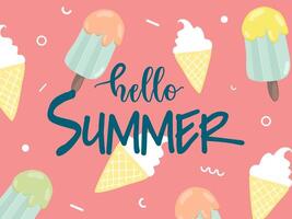Ice cream and abstract shape for hello summer season background. vector