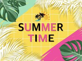 Hello summer concept design. Creative abstract shape background and plant colorful of summer season. vector