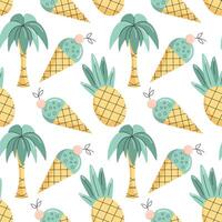Seamless pattern with pineapple, ice cream and palm tree. Summer theme. Flat illustration vector