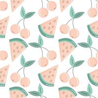Seamless pattern with watermelon and cherry, summer theme. Flat illustration vector