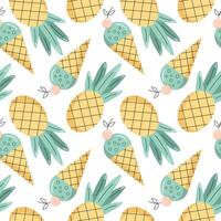 Seamless pattern with pineapple and ice cream, summer theme. Flat illustration vector
