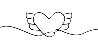 continuous line drawing of angel heart symbol. abstract line art illustration vector