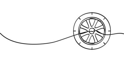 continuous line drawing of car tire symbol. abstract line art illustration vector
