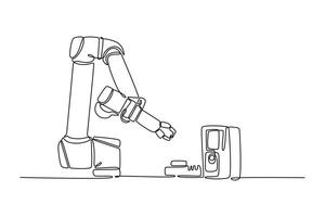 Industrial Programmable Robotic Arm in a Factory Development Workshop. Technology in business concept. Single line draw design. graphic illustration vector