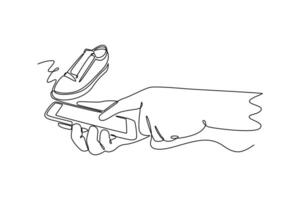 smart retail use augmented mixed virtual reality technology to help shopping in virtual world. Technology in business concept. Single line draw design. graphic illustration vector