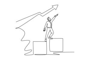 motivated professionals go up following graphics line to achieving goals. Personal goals concept. Single line draw design. graphic illustratio vector
