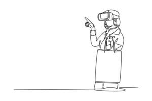 modern virtual reality headsets having experience in shopping. Technology in business concept. Single line draw design. graphic illustration vector