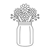 Timeless Botanical Sketch Simple Black and White Mason Jar Floral Design vector