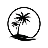 Black and White Silhouette Circular Palm Tree Icon for Tropical Design vector