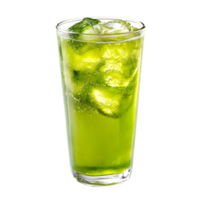Refreshing Green Sparkling Soda Drink in Tall Glass with Ice Cubes png