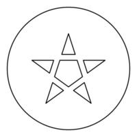 Pentagram Neo paganism sign five pointed star icon in circle round black color outline contour line thin vector