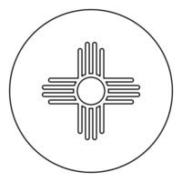 Zia symbol ancient sun emblem element of New Mexico flag icon in circle round black color outline contour line thin style vector