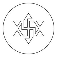 Raelism symbol David star of the galaxy Raeliteli icon in circle round black color outline contour line vector