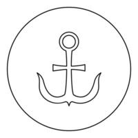Cross anchor Crusher-Yagir icon in circle round black color outline contour line thin style vector