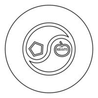 Sacred chao Cau chaos discordianism discordia symbol parody of religion icon in circle round black color outline contour line thin style vector