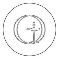 Flaming chalice symbol Unitarian universalism concept icon in circle round black color outline contour line thin style vector