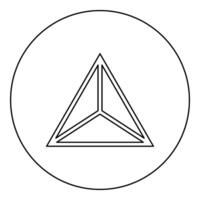 Pyramid shape triangle view from above Sacred geometry icon in circle round black color outline contour line thin vector
