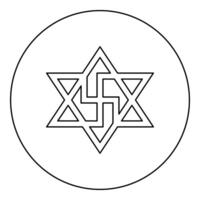 Raelism symbol David star of the galaxy Raeliteli icon in circle round black color outline contour line thin vector