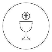 Corpus christi holy communion icon in circle round black color outline contour line thin style vector