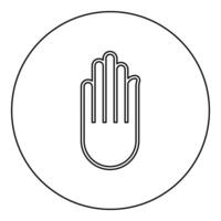 Hand Akhimsa Ahimsa arm Jainism Jain religion symbol Dharma Ahinsa icon in circle round black color outline contour line thin vector