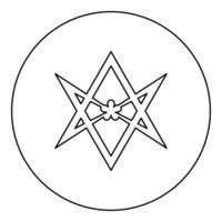 Thelema Unicursal Hexagonal symbol Unprocessing hexagram Telemma sacred geometry icon in circle round black color outline contour line thin style vector