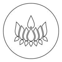 Ayyavazhi lotus carrying Naman symbol icon in circle round black color outline contour line thin style vector