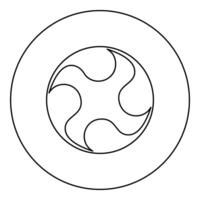 Tomoe symbol religious sign Japanese religions Oriental four petal icon in circle round black color outline contour line thin style vector