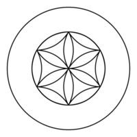 Flower of life Sacred geometry icon in circle round black color outline line thin vector