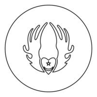 Inyyyati's tugy wing heart Universal Sufism symbol icon in circle round black color outline contour line thin style vector