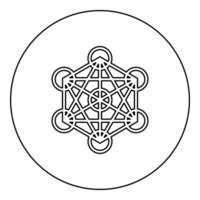 Metatron cube Sacred geometry icon in circle round black color outline contour thin vector