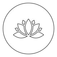 Lotus lily water flower icon in circle round black color outline contour line thin style vector