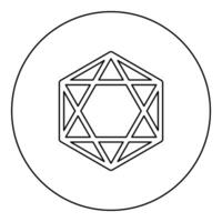 Octagedron icosahedron sacred geometry symbol icon in circle round black color outline contour line thin vector
