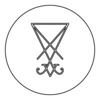 Lucifer's sign seal Satan Lucifer symbol icon in circle round black color outline contour line thin style vector
