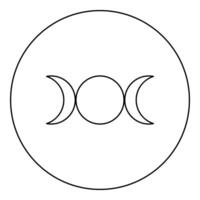 Simbol triple goddess religious sign moon phases wiccan icon in circle round black color outline contour line thin style vector