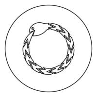 Uroboros Zhulong snake eating own tail coiled in ring Ouroboros serpent icon in circle round black color outline contour line thin style vector
