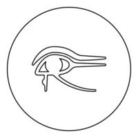Eye god Horus Egyptian symbol mystical protective amulet of Pharaohs paganism Uadzhat sign Uadzhet icon in circle round black color outline contour line thin style vector