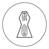 Symbol Jainism emblem Jain Prateek Chihna Hand Akhimsa Ahimsa arm religion Dharma Ahinsa Mahavir Jayanti icon in circle round black color outline contour line thin vector