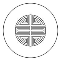 Symbol chinese character shou folk religion Asian happiness longevity icon in circle round black color outline contour line thin style vector