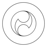 Tomoe symbol religious sign Japanese religions Oriental two petal icon in circle round black color outline contour line thin style vector