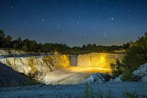 A quarry at night with a starry sky photo