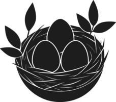 Bird Nest with Three Eggs - Spring Nature Silhouette vector