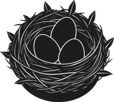 Bird Nest with Three Eggs - Nature-Inspired Spring Illustration vector