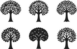 Set of Elegant Black Tree Silhouettes with Unique Branch and Foliage Designs vector