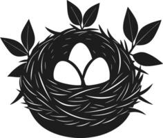 Elegant Bird Nest with Three Eggs - Spring and Nature Silhouette vector