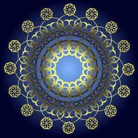 Beautiful round abstract pattern in gold color on a blue background vector