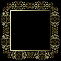 Beautiful figured rectangular frame in gold color on a black background vector