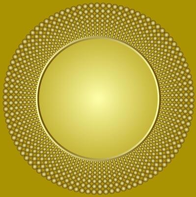 Round golden frame with abstract pattern on yellow background