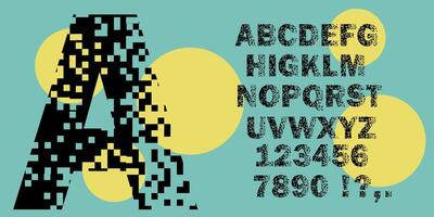 Pixel style retro font with uppercase, numbers and symbol vector